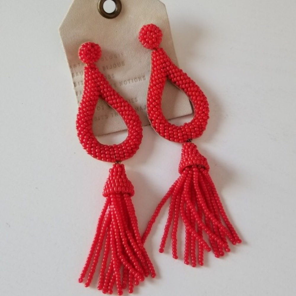 Anthropologie Red Tassle Earring